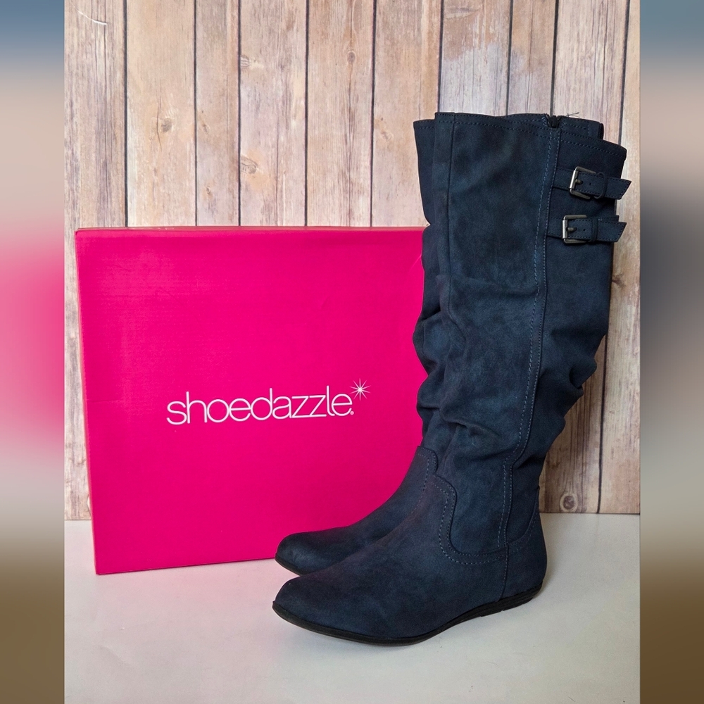 Shoe Dazzle Women's Tall Buckle Over-the-Knee Boots - Navy
